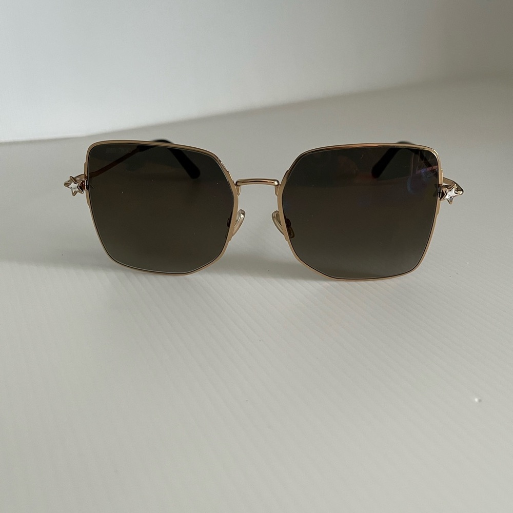 Jimmy Choo Gold and Brown Square Sunglasses